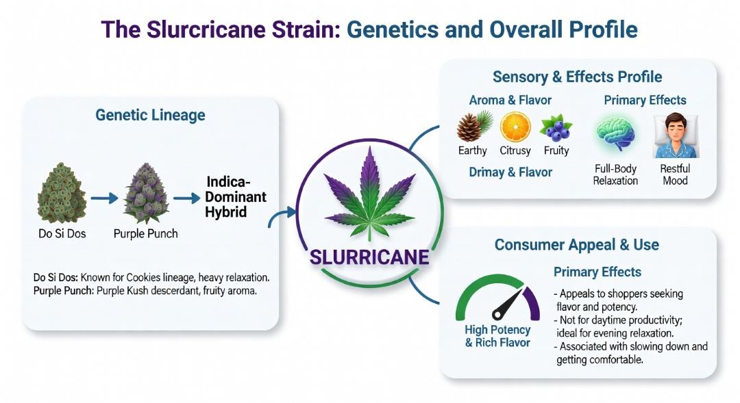 This image discusses the genetics and overall profile of the Slurricane strain.