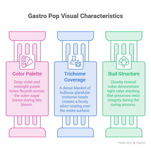 This image explains the visual characteristics of the Gastro Pop strain.